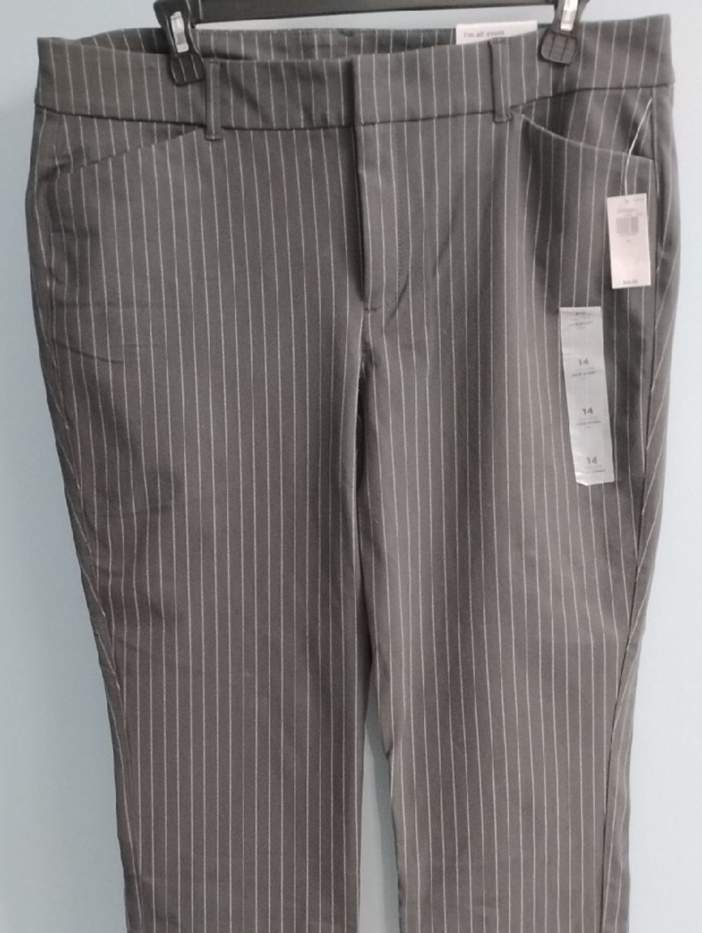 NWT Old Navy Gray Pinstripe High-Rise Pixie Skinny Pants Size 14